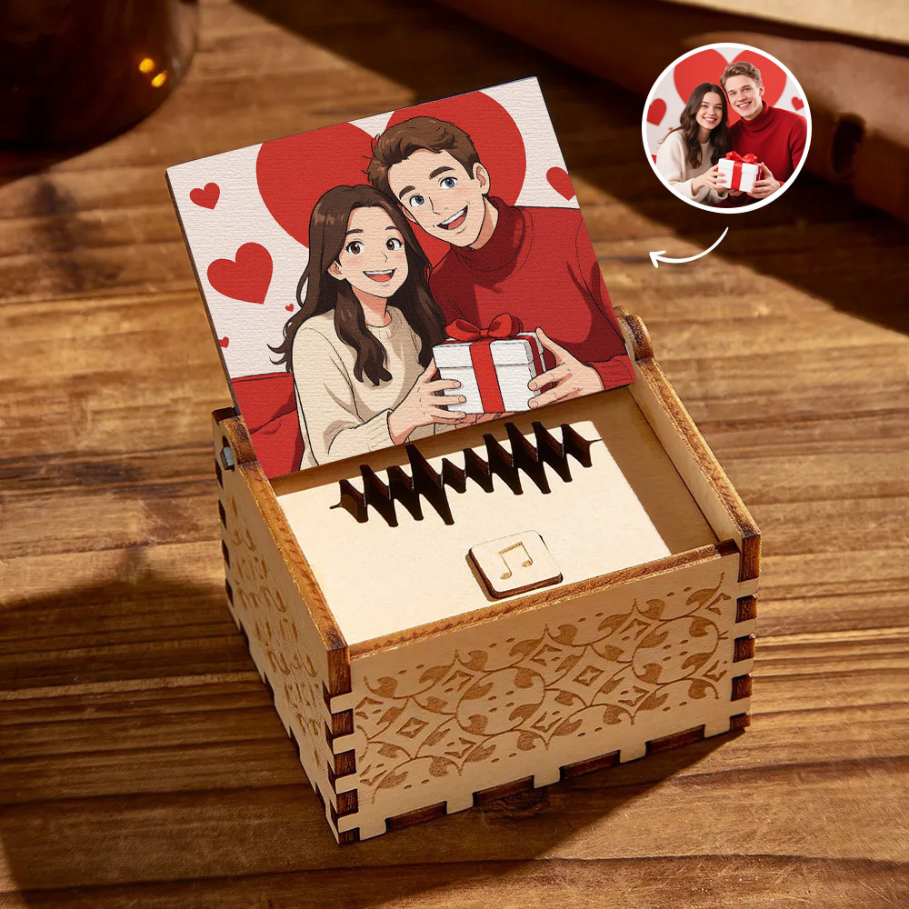 Custom Gibli Style Music Box with Your Picture | Choose Your Own Song Gift for Couple