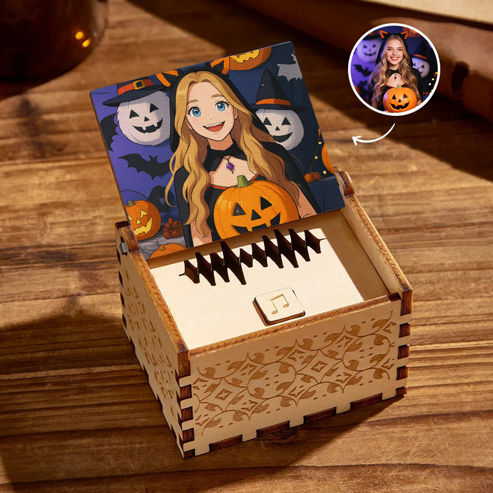 Custom Gibli Style Music Box with Your Picture | Choose Your Own Song Gift for Halloween