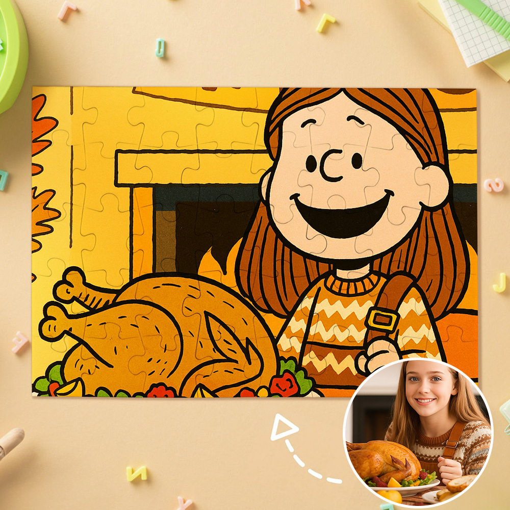 Custom Photo Puzzles Personalized Comic Cartoon Style Image Puzzles for Thanksgiving