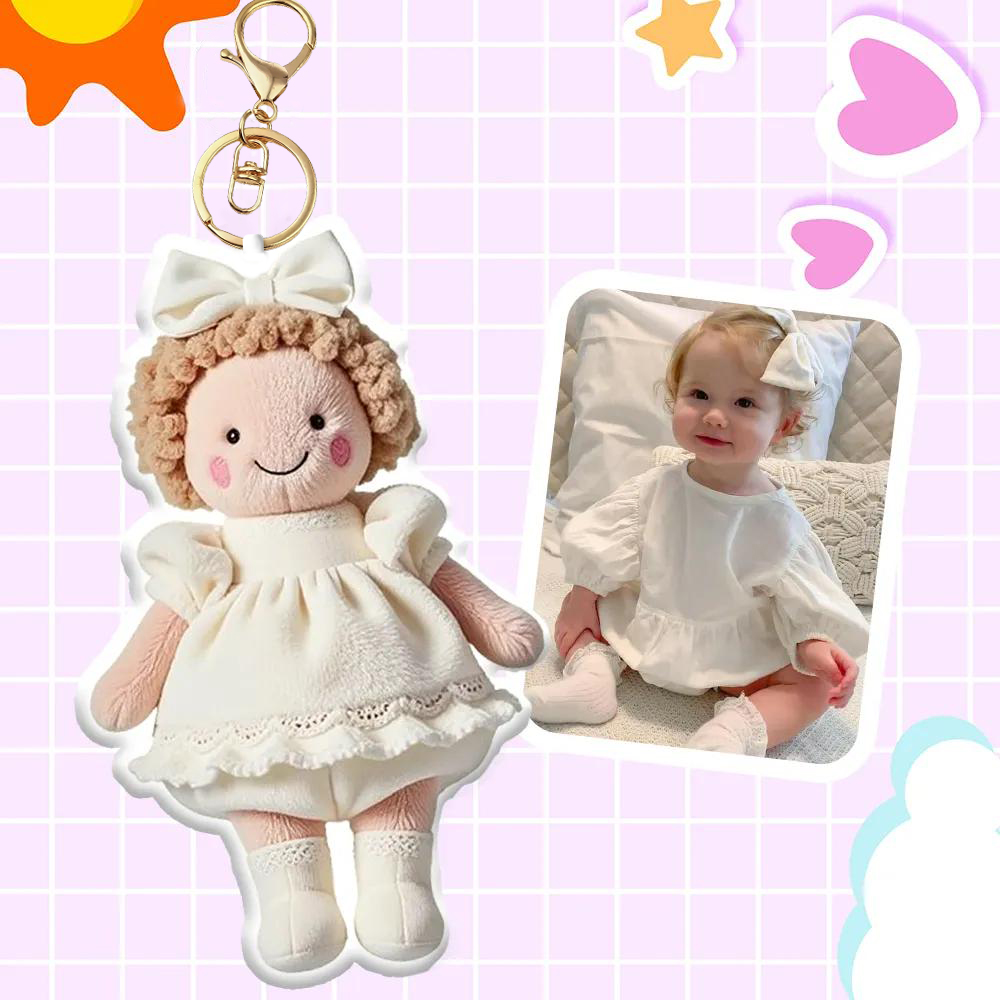 Personalized Photo Bag Charm Plush Doll Keychain Mini Me Plush Keychain Baby's First