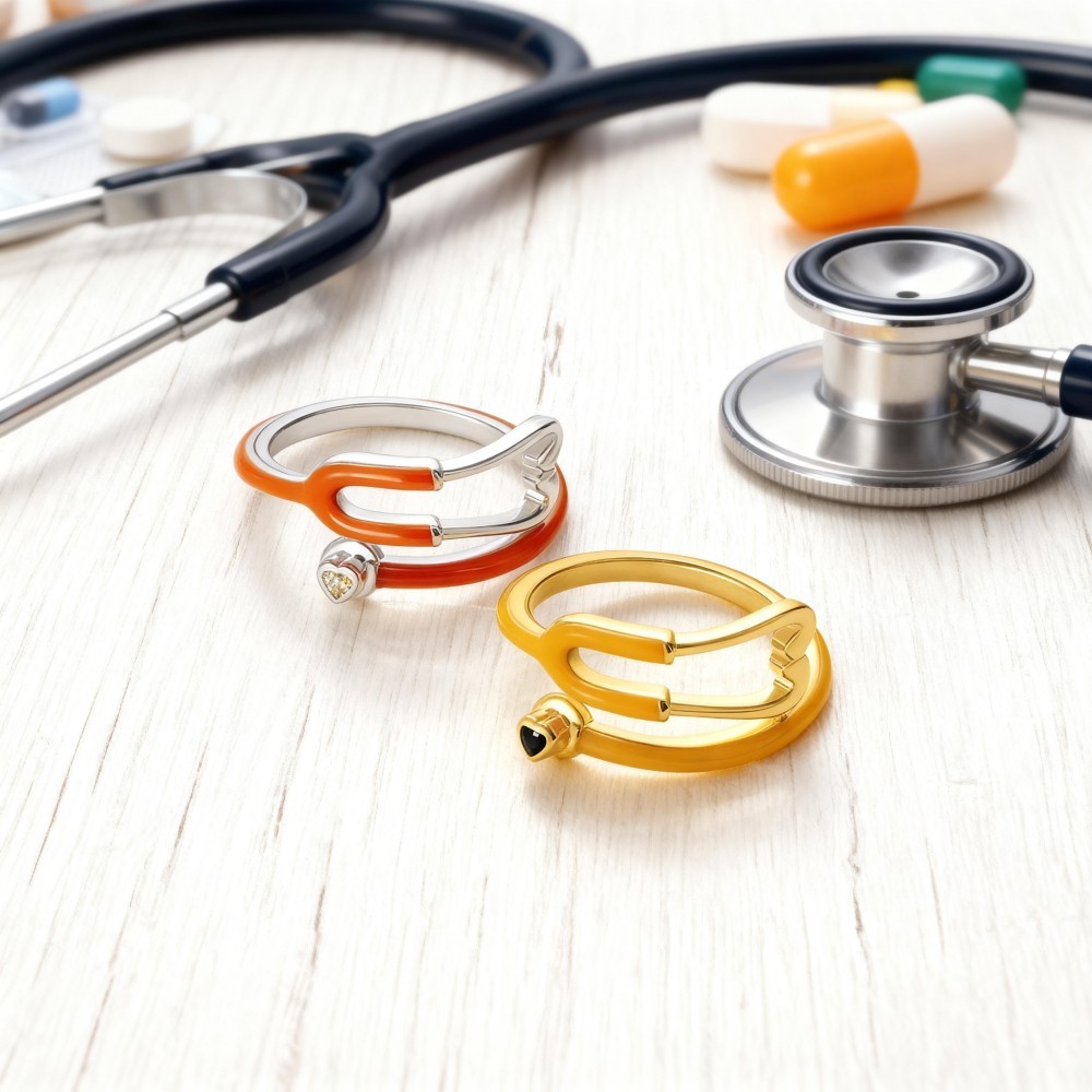 Custom Enamel Stethoscope Ring with Birthstone Personalized Multicolor Nurse Appreciation Gift for Medical Staff & Doctors & Students - aiprintlab