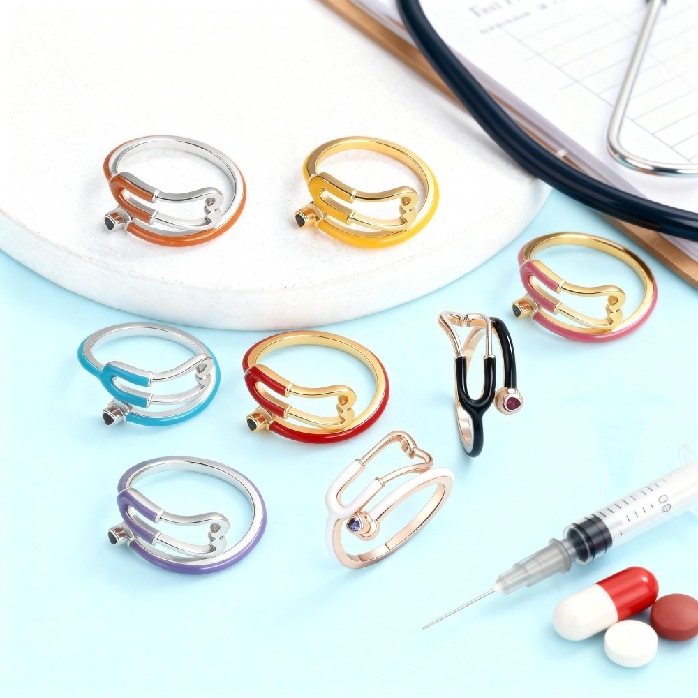 Custom Enamel Stethoscope Ring with Birthstone Personalized Multicolor Nurse Appreciation Gift for Medical Staff & Doctors & Students - aiprintlab