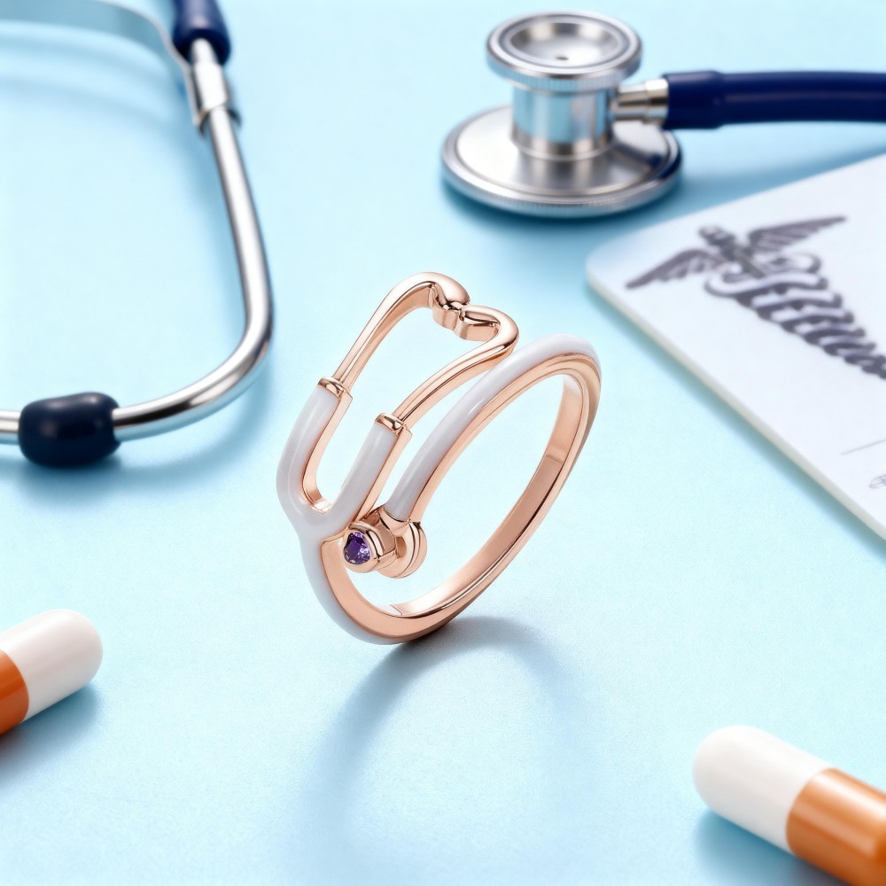 Custom Enamel Stethoscope Ring with Birthstone Personalized Multicolor Nurse Appreciation Gift for Medical Staff & Doctors & Students - aiprintlab