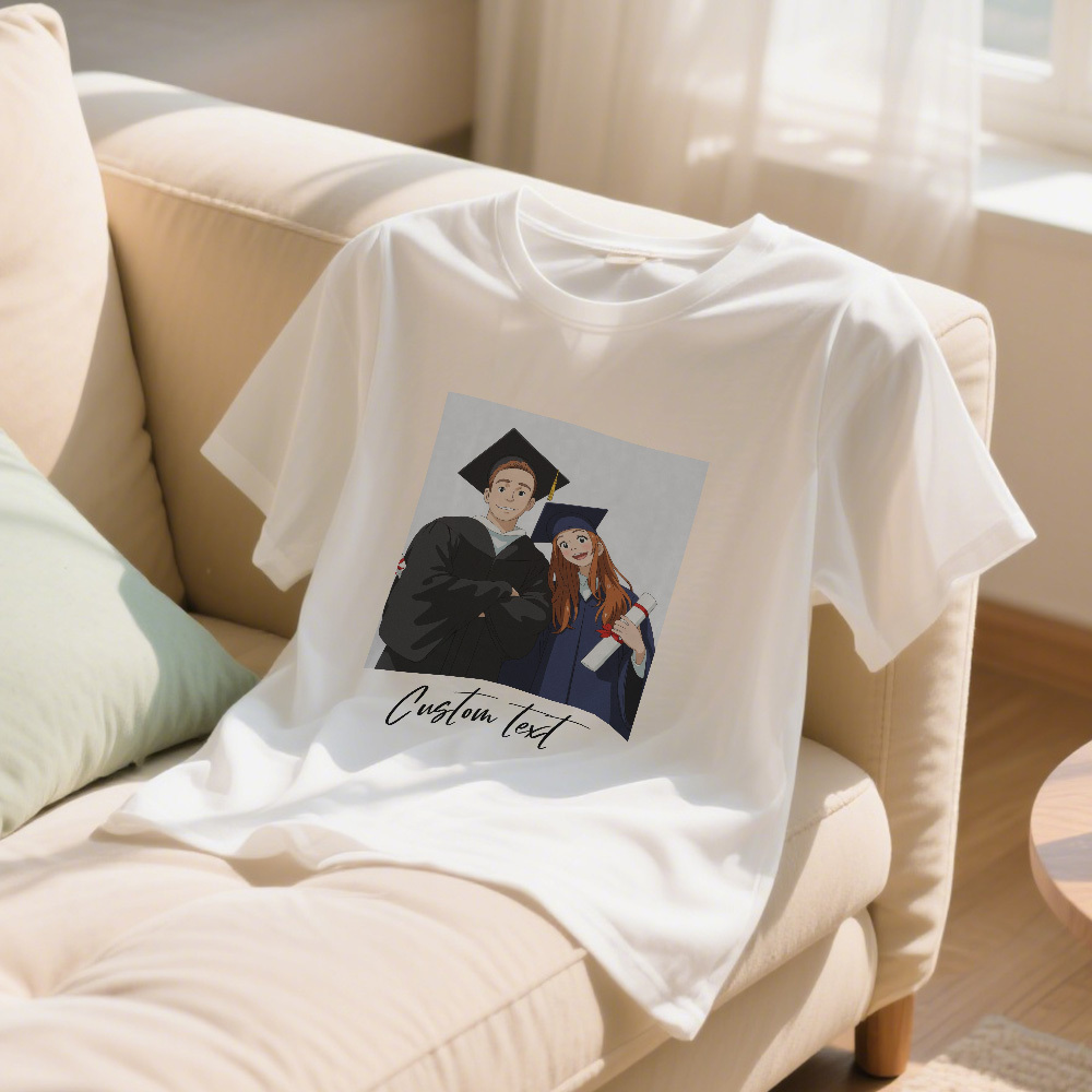 Personalized Anime Portrait Tshirt with Custom Text Cartoon Style Drawing Shirt Gift for Graduation from Photo, Custom Gibli Art