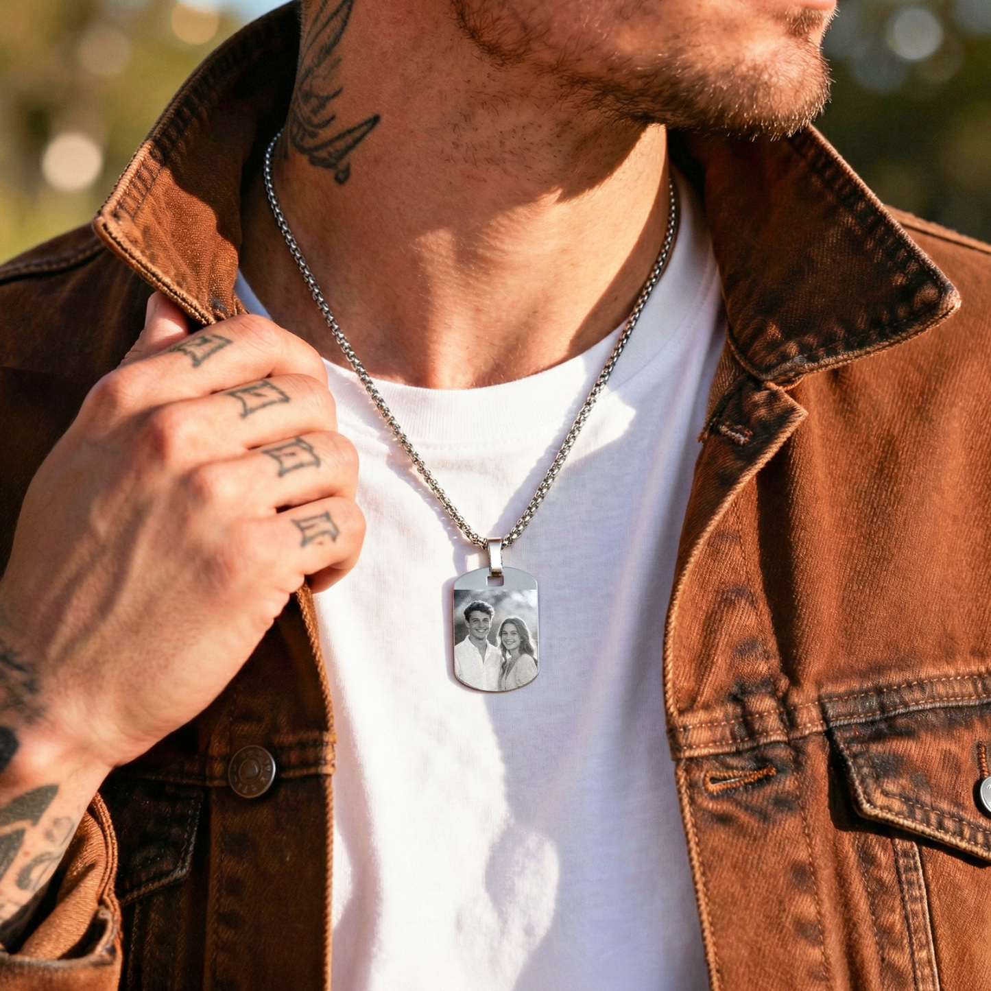 Custom Photo Tag Necklace Personalized Picture Pendant Memorial Jewelry Gift for Men Dad Boyfriend - aiprintlab