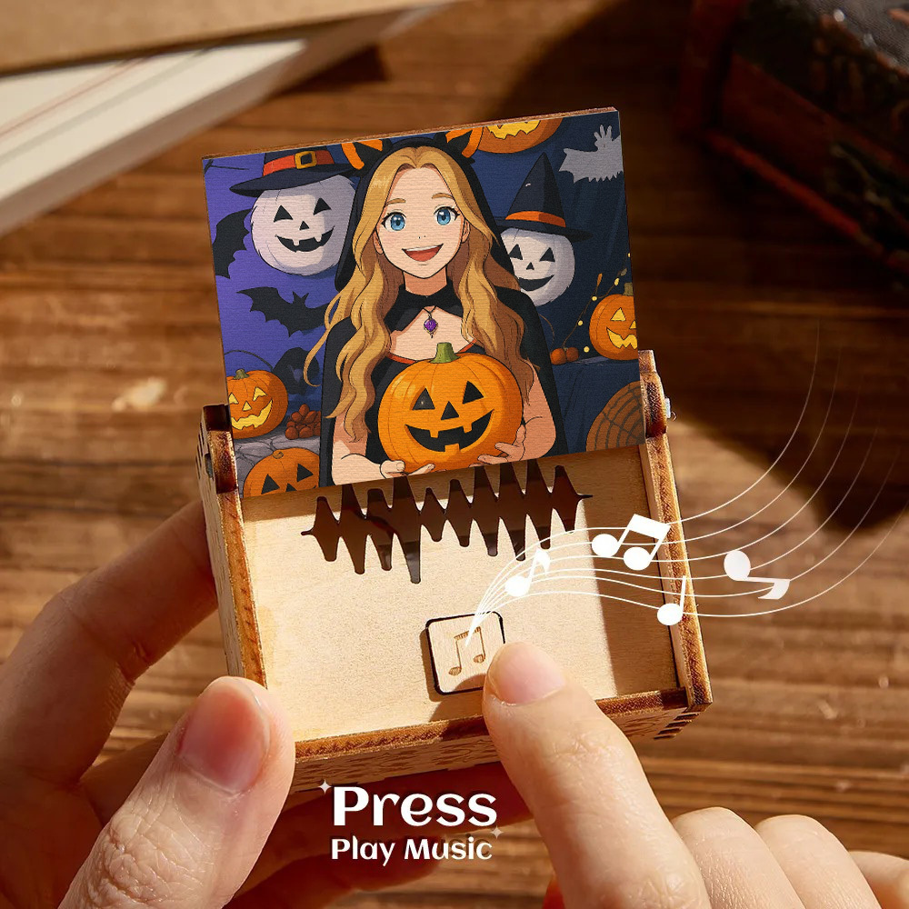 Custom Gibli Style Music Box with Your Picture | Choose Your Own Song Gift for Halloween