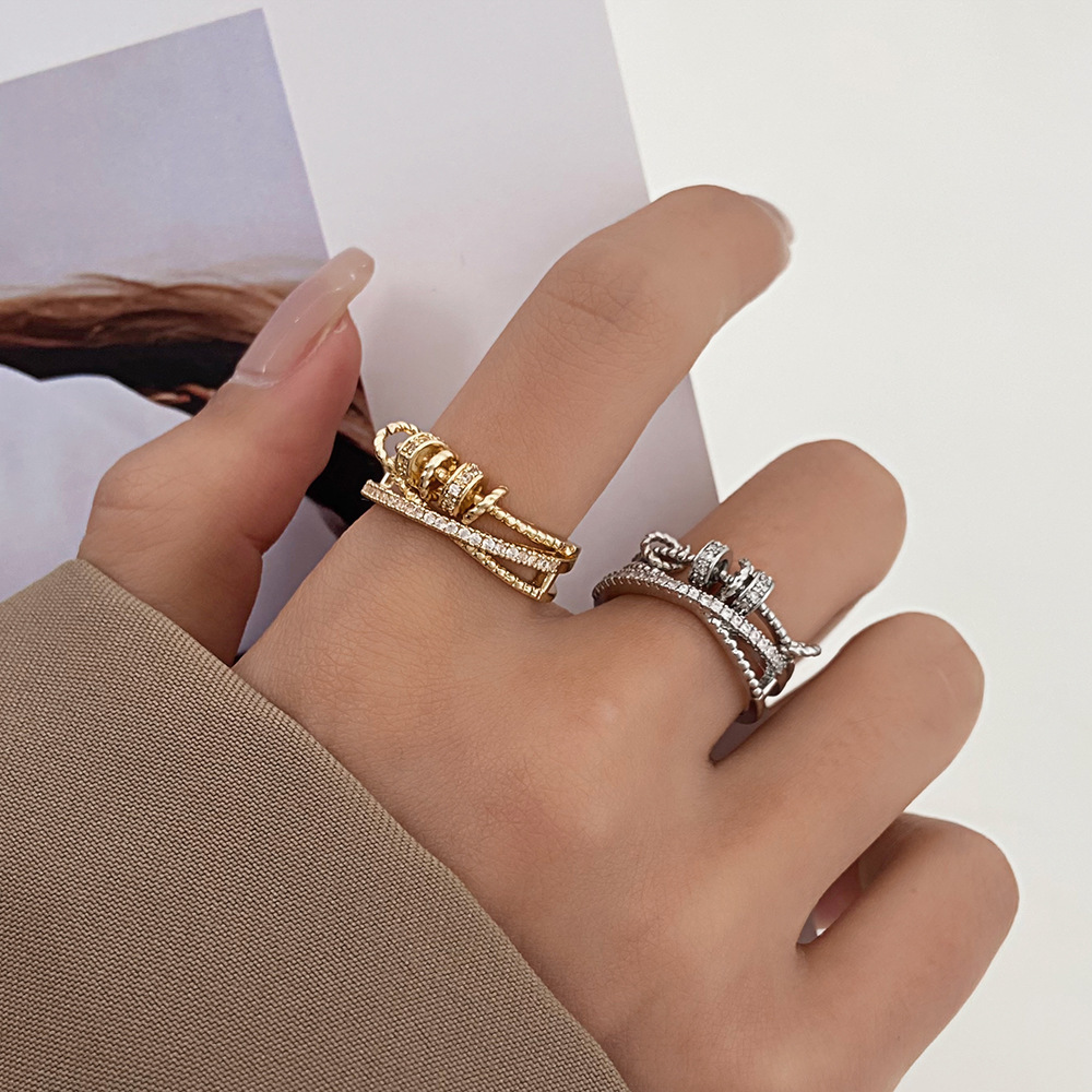 Stylish Fidget Anxiety Ring for Women Adjustable Spinner Ring with Zircon Accents for Stress Relief - aiprintlab