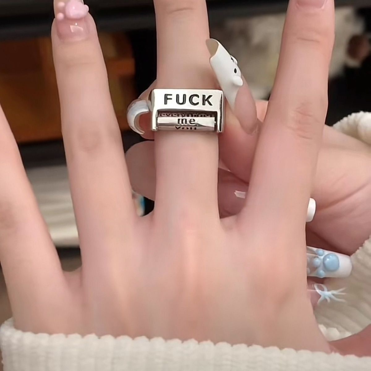 "Oppose/Love Everything" Statement Ring Adjustable Statement Ring Punk-Style Flip Ring Adjustable Flipping Swear Word Ring - aiprintlab