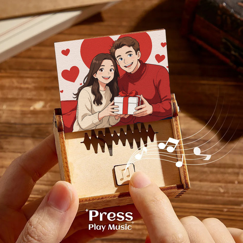Custom Gibli Style Music Box with Your Picture | Choose Your Own Song Gift for Couple