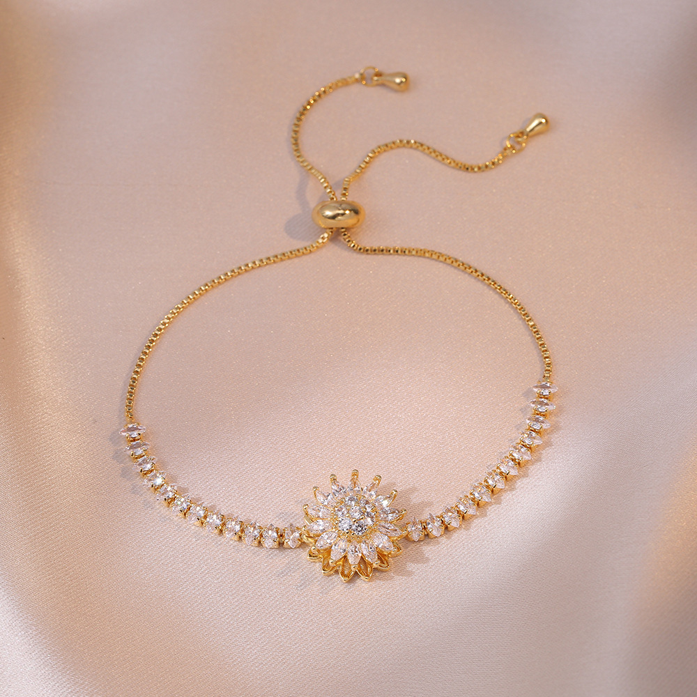 Elegant Sunflower Spinner Ring for Women Sparkling Zircon Anxiety Fidget Jewelry Adjustable Stress Relief Sunflower Ring - aiprintlab