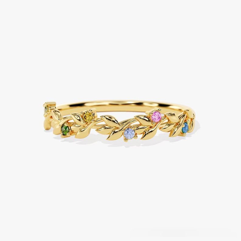 Personalized Mothers Ring With 1 To 5 Birthstones Custom Family Birthstone Ring Personalized Floral Engraved Mother's Day Gifts - aiprintlab