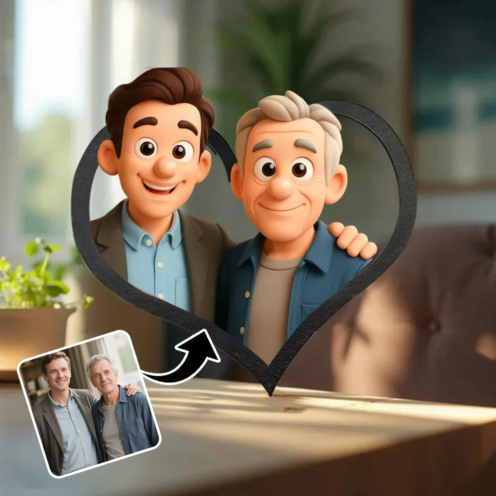 Personalized Cartoon Style Photo Heart-Shaped Frame Gift for Dad