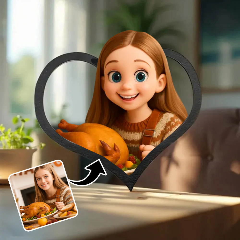 Personalized cartoon style photo heart-shaped frame Gift for Thanksgiving