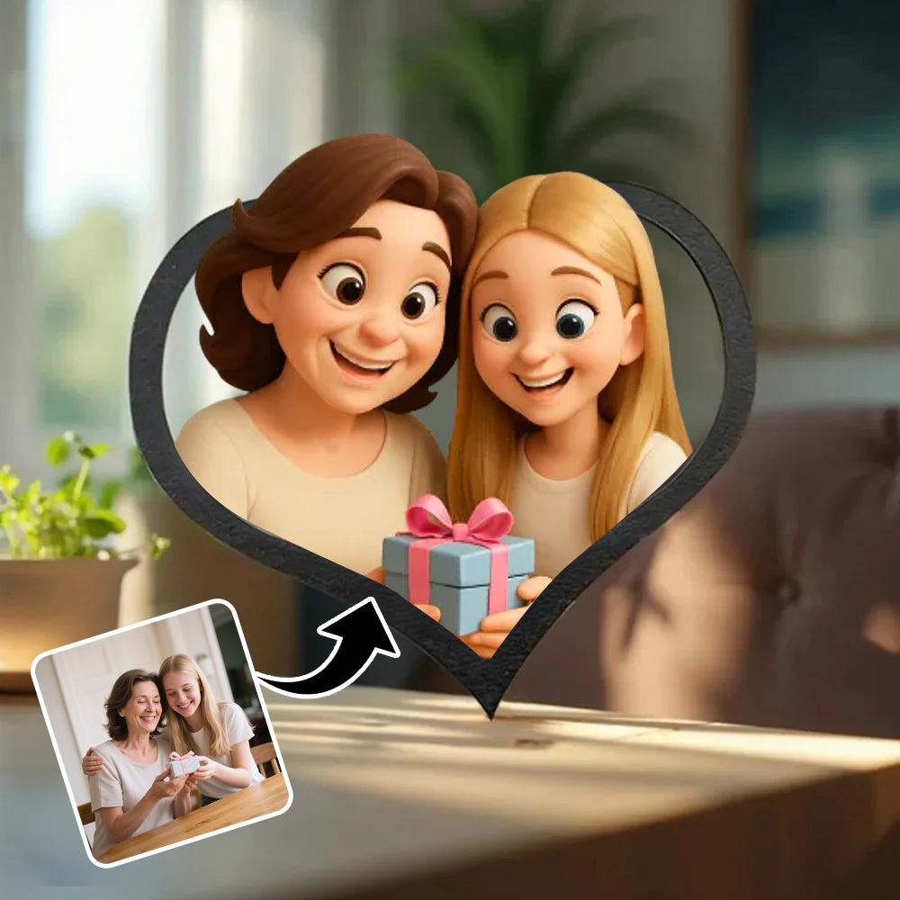 Personalized cartoon style photo heart-shaped frame Gift for Mom