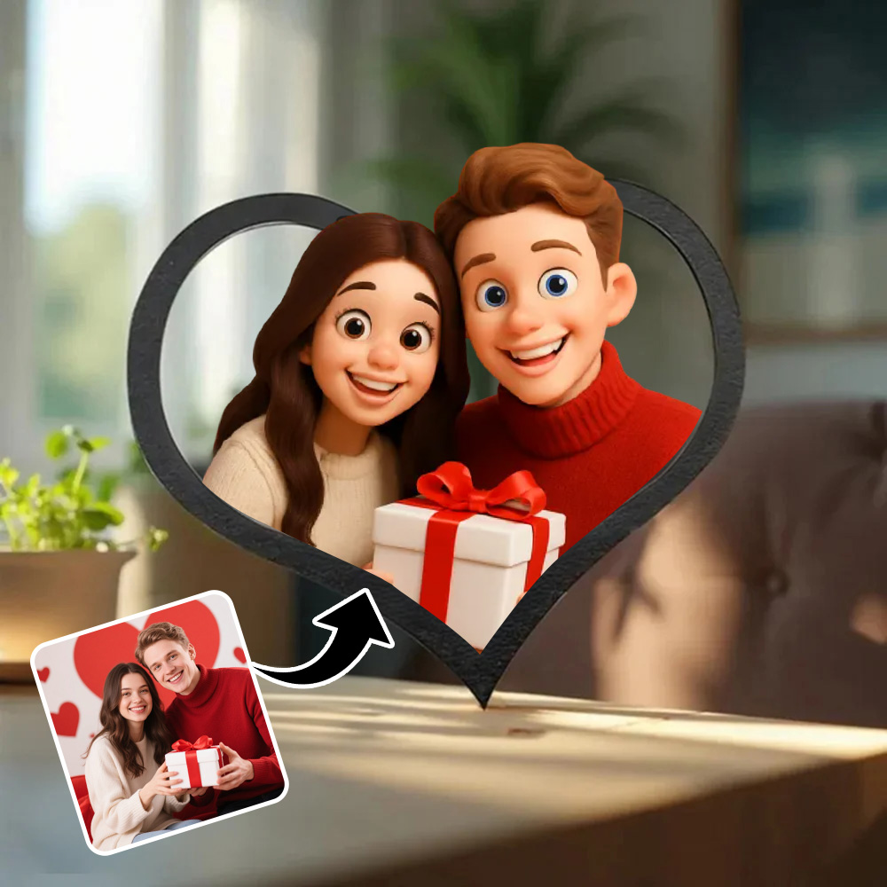 Personalized cartoon style photo heart-shaped frame Gift for Couple