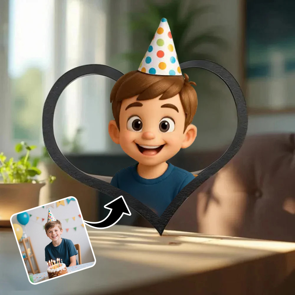 Personalized cartoon style photo heart-shaped frame Gift for Kids