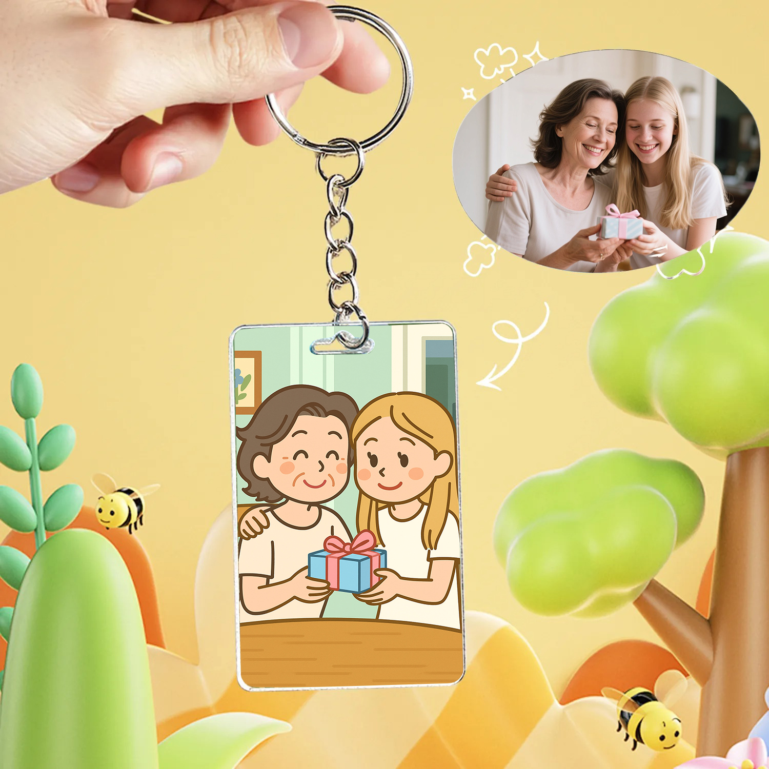 Custom Photo Keychain Personalized Various Cartoon Style Keychains for Birthday