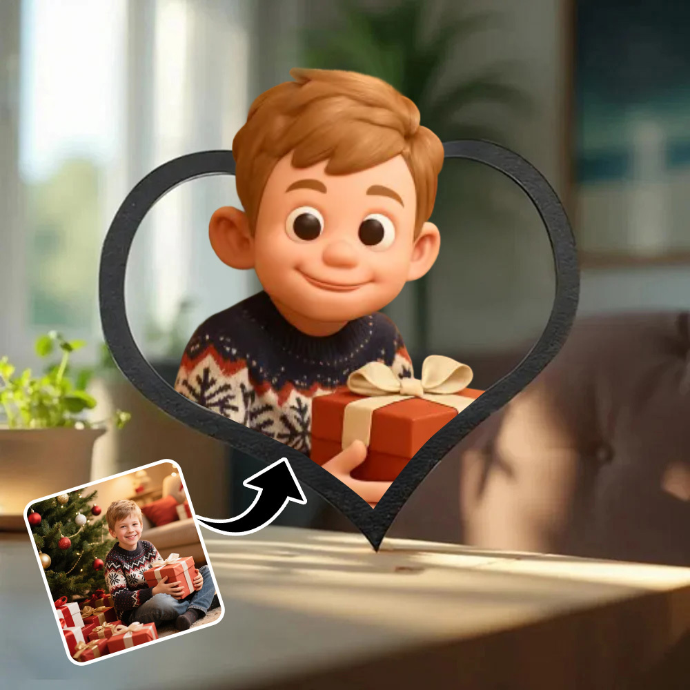 Personalized cartoon style photo heart-shaped frame Gift for Christmas
