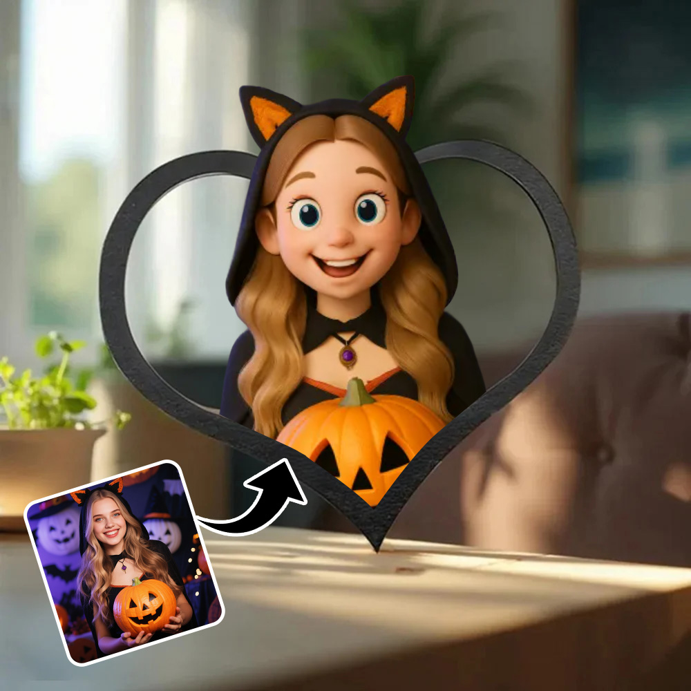 Personalized cartoon style photo heart-shaped frame Gift for Halloween