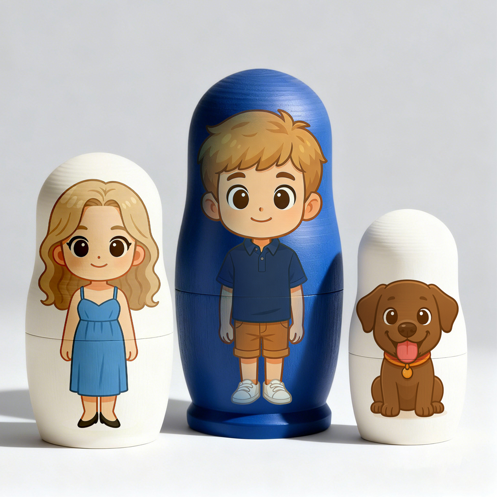 Personalized Portrait Nesting Doll Custom Photo Family Portrait Cartoon Style Gift Christmas Gift for Couple - aiprintlab
