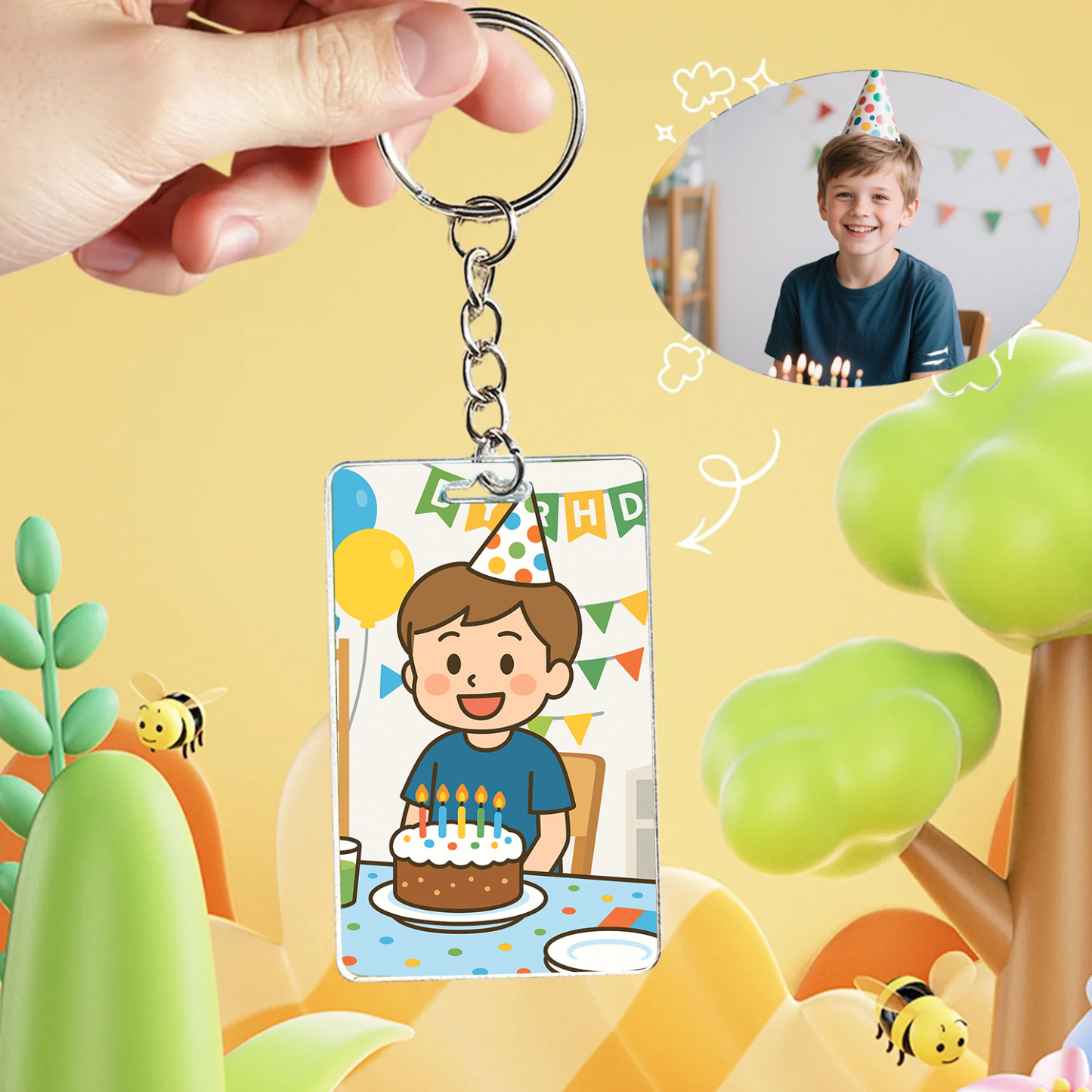 Custom Photo Keychain Personalized Various Cartoon Style Keychains for Birthday