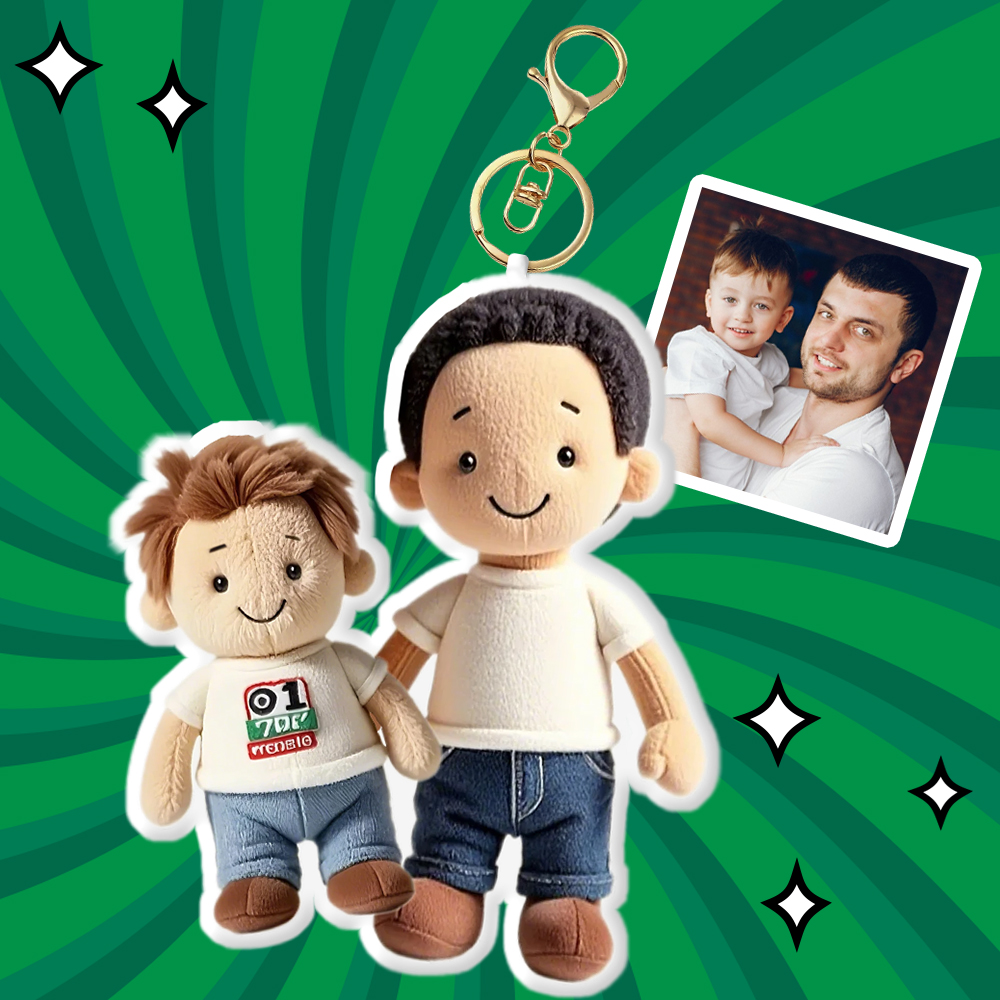 Personalized Photo Bag Charm Plush Doll Keychain Mini Me Plush Keychain Gift for Father