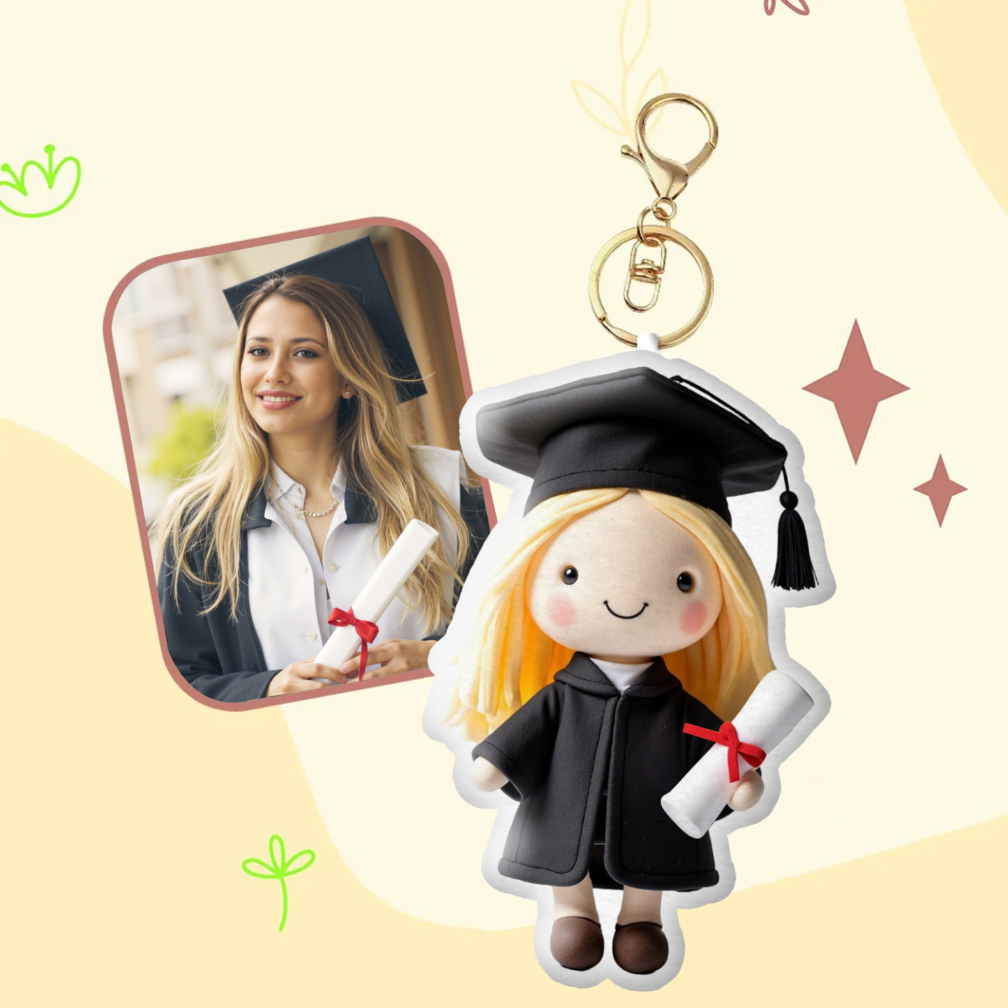 Personalized Photo Plush Doll Keychain Mini Me Plush Keychain Gifts Graduation Gift for Her