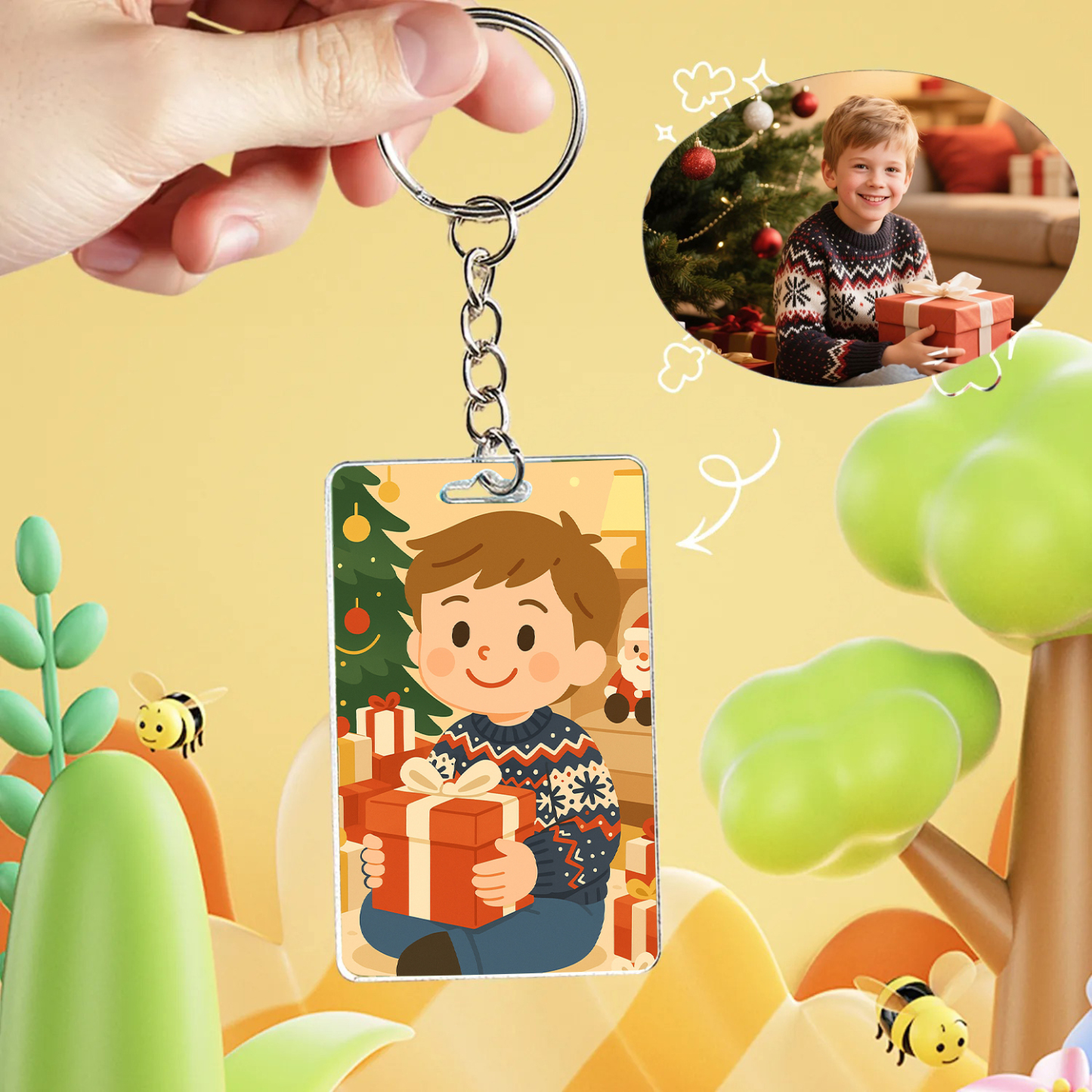 Custom Photo Keychain Personalized Various Cartoon Style Keychains for Christmas