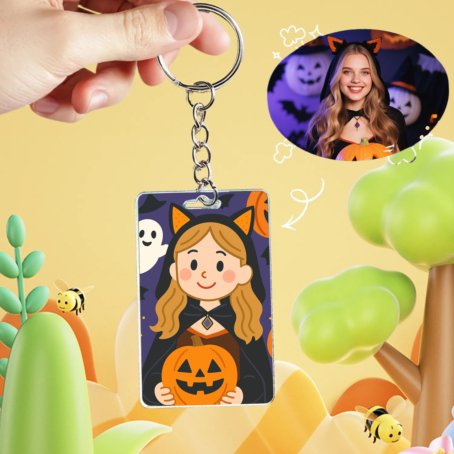 Custom Photo Keychain Personalized Various Cartoon Style Keychains for Halloween