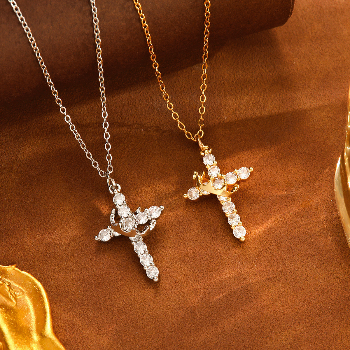 Sparkling Spin Cross Necklace Dazzling Rotatable Crown Cross Necklace De-Stress Necklace - aiprintlab