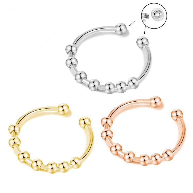 Stylish Fidget Ring Stainless Steel Beaded Anxiety Ring Worry Bead Fidget Ring Unisex Anti-Anxiety Ring - aiprintlab