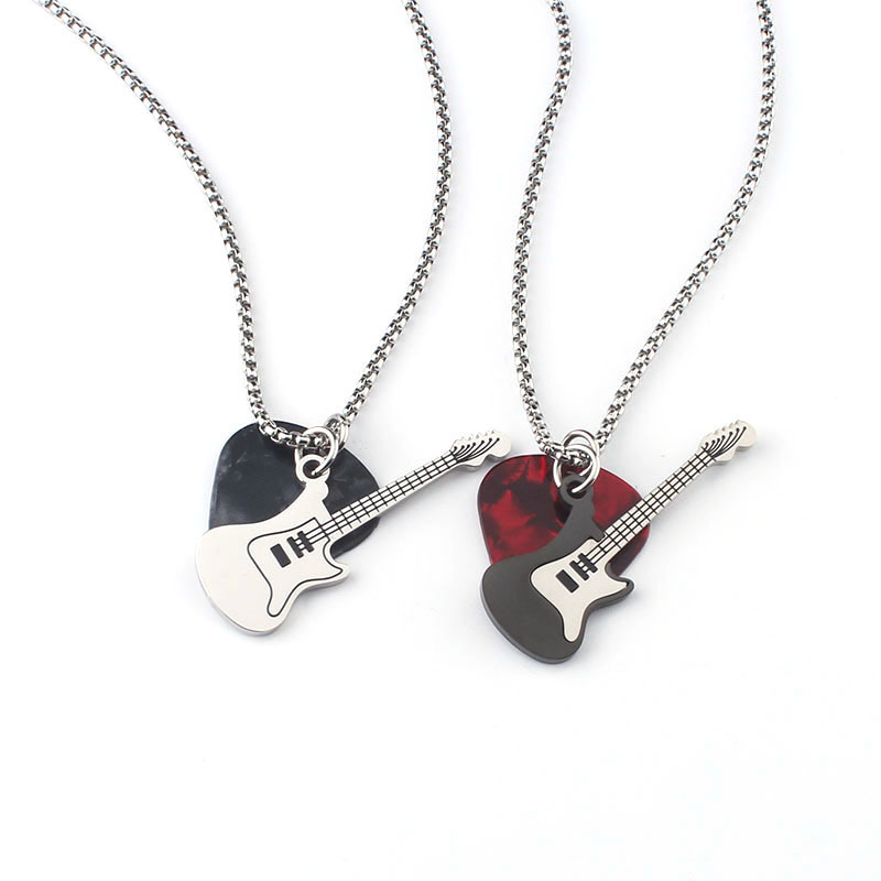 Electric Guitar & Pick Pendant Necklace Rock & Roll Guitar Pick Necklace, Stylish Guitar Pendant Jewelry, Musician Gift - aiprintlab