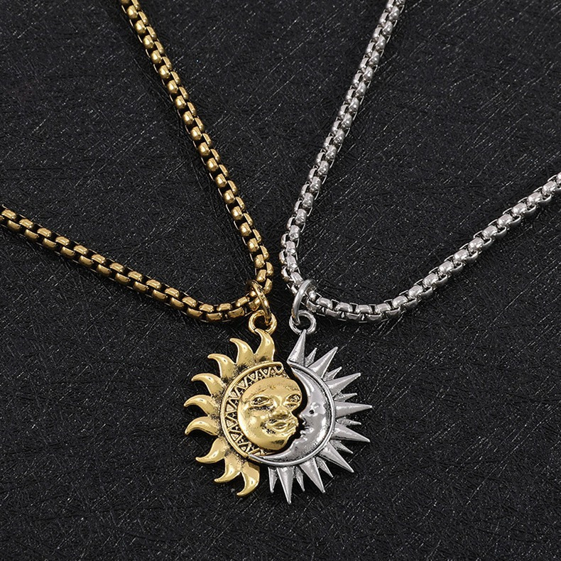 Sun and Moon Celestial Jewelry Set Asymmetrical Hoop Earrings & Matching Necklace for Couples Celestial Jewelry Boho Sun-Moon Necklace - aiprintlab