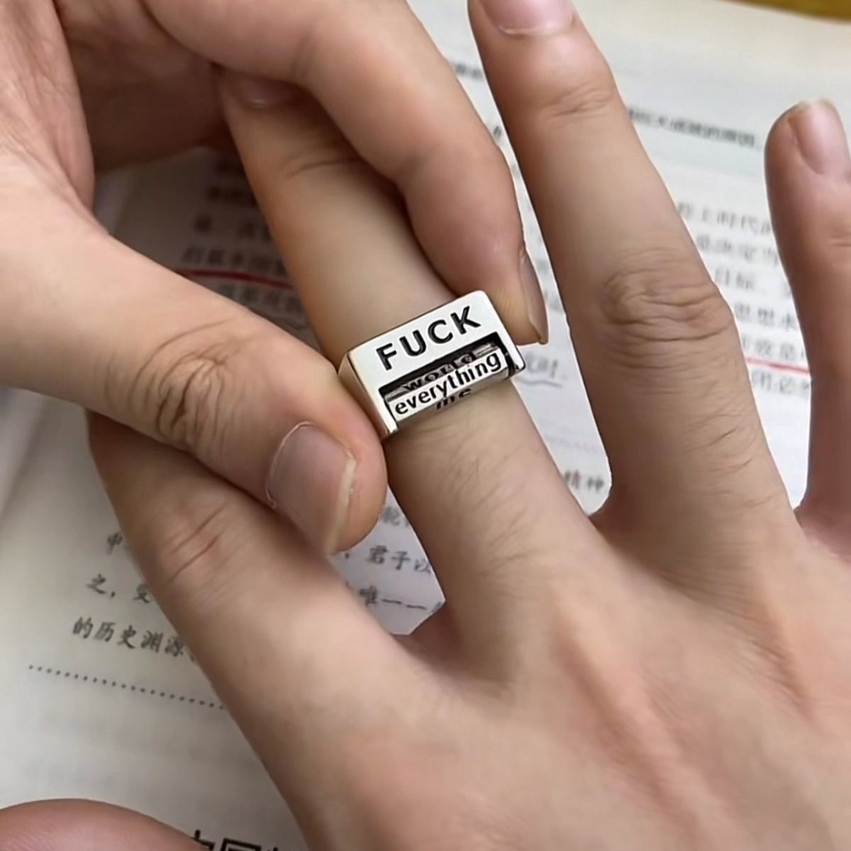 "Oppose/Love Everything" Statement Ring Adjustable Statement Ring Punk-Style Flip Ring Adjustable Flipping Swear Word Ring - aiprintlab