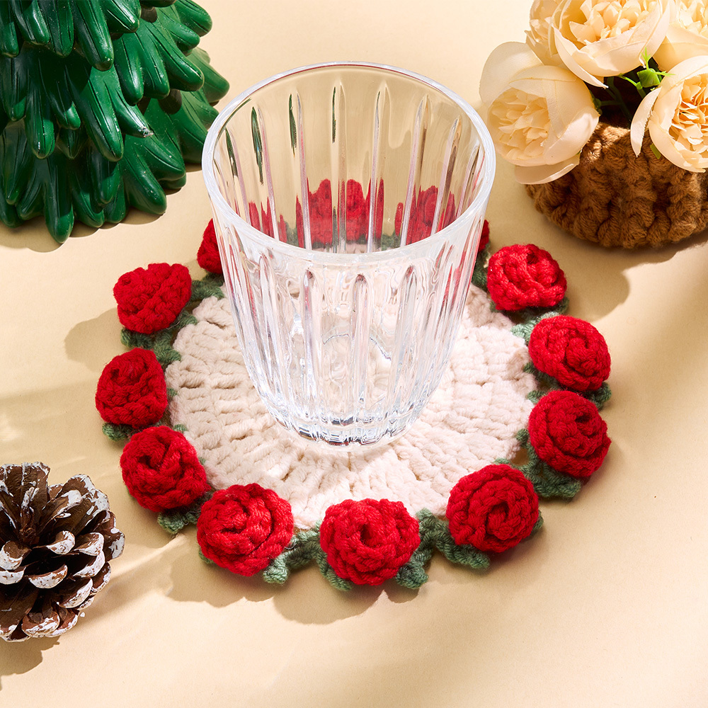Christmas Gifts Handmade Crochet Rose Bouquet Coaster Set Transformable Floral Coaster & Home Decor Unique Eco-Friendly Gift - aiprintlab
