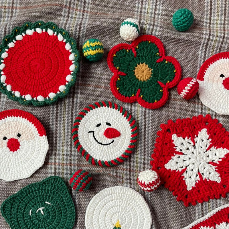 Handmade Crochet Christmas Coasters Artisan-Made Holiday Crochet Decorations with Holiday Cheer Christmas Decorations - aiprintlab