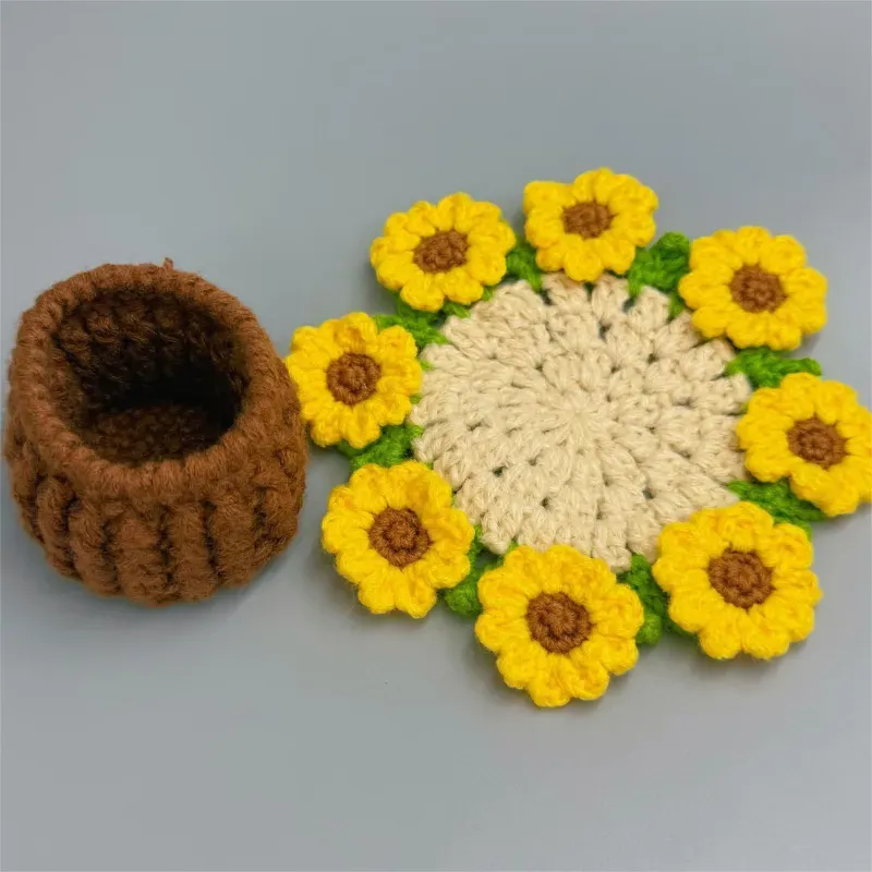Christmas Gifts Handmade Crochet Rose Bouquet Coaster Set Transformable Floral Coaster & Home Decor Unique Eco-Friendly Gift - aiprintlab