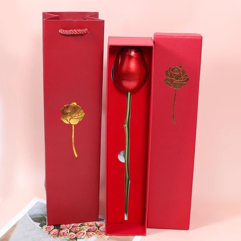 Long Stem Rose Jewelry Box Secret Proposal Box Red Rose Ring Box Romantic Valentine's Day Gift Packaging - aiprintlab