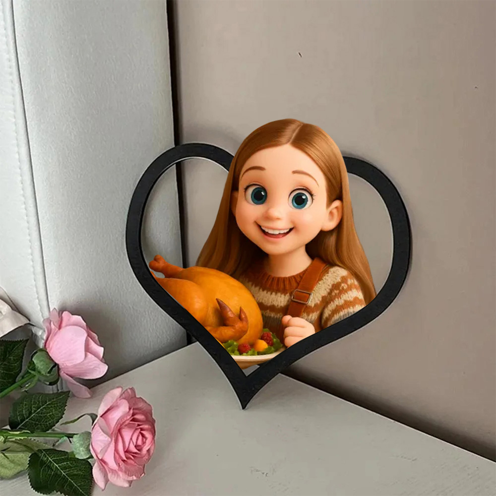 Personalized cartoon style photo heart-shaped frame Gift for Thanksgiving