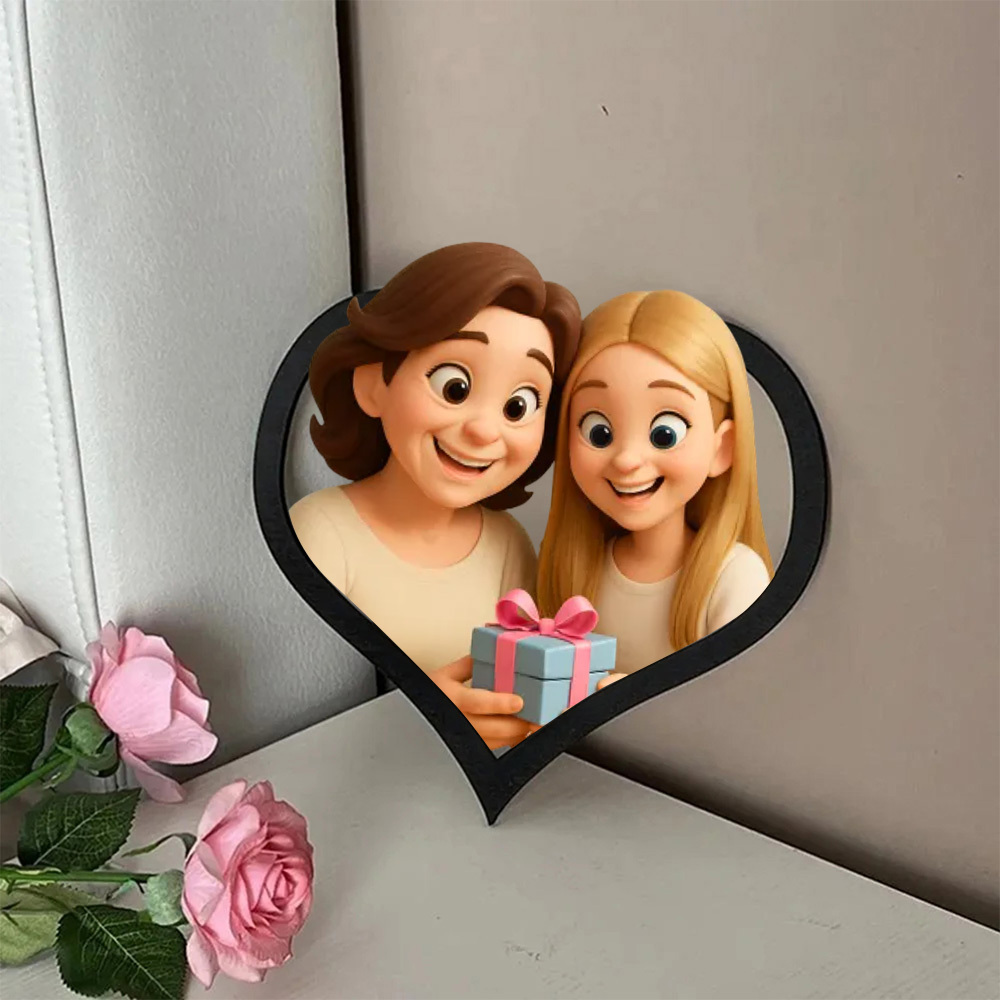 Personalized cartoon style photo heart-shaped frame Gift for Mom