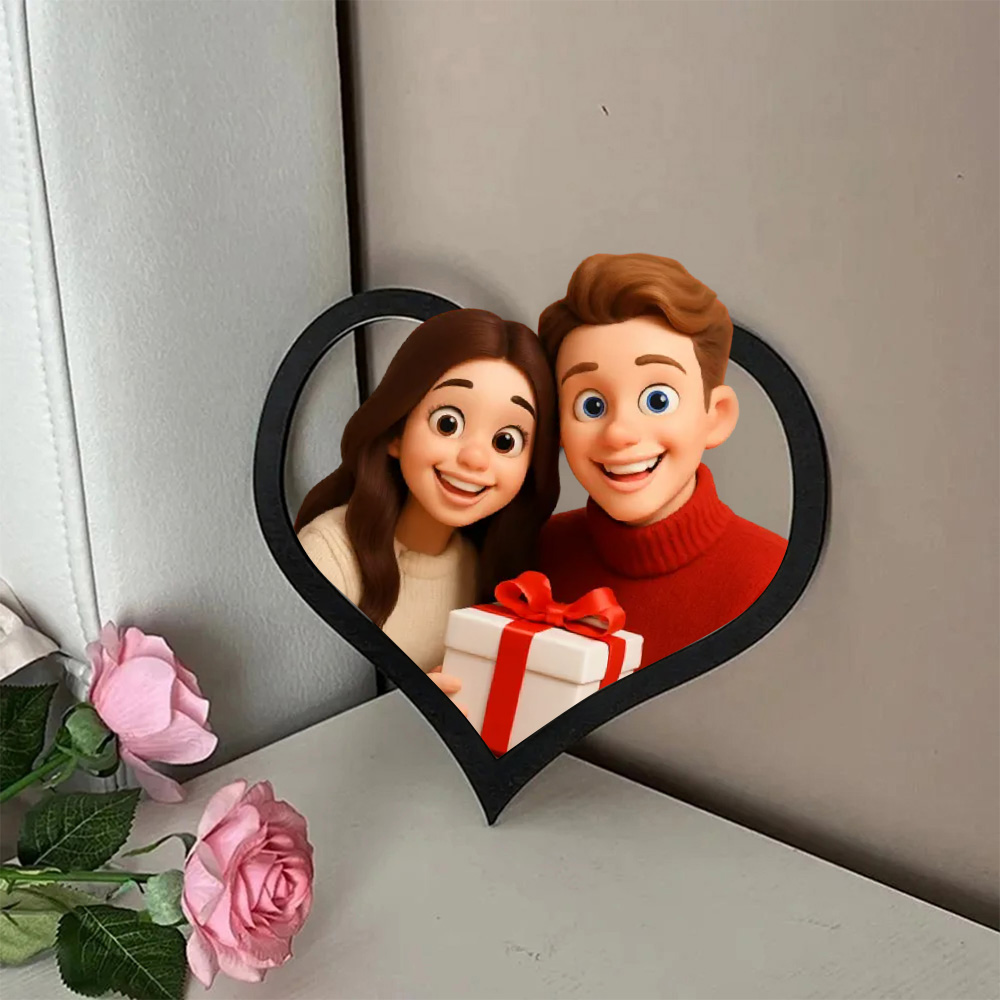Personalized cartoon style photo heart-shaped frame Gift for Couple