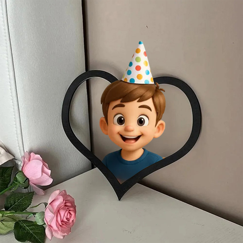 Personalized cartoon style photo heart-shaped frame Gift for Birthday