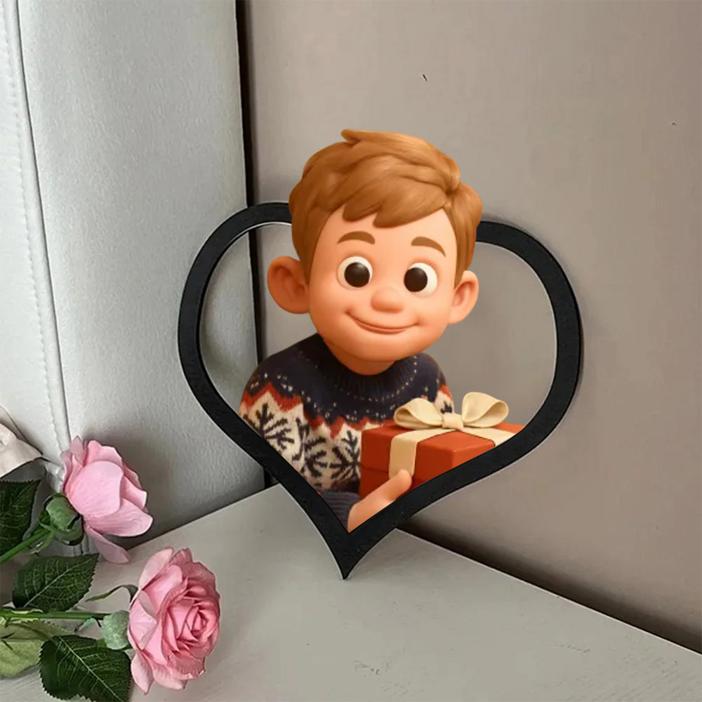 Personalized cartoon style photo heart-shaped frame Gift for Christmas