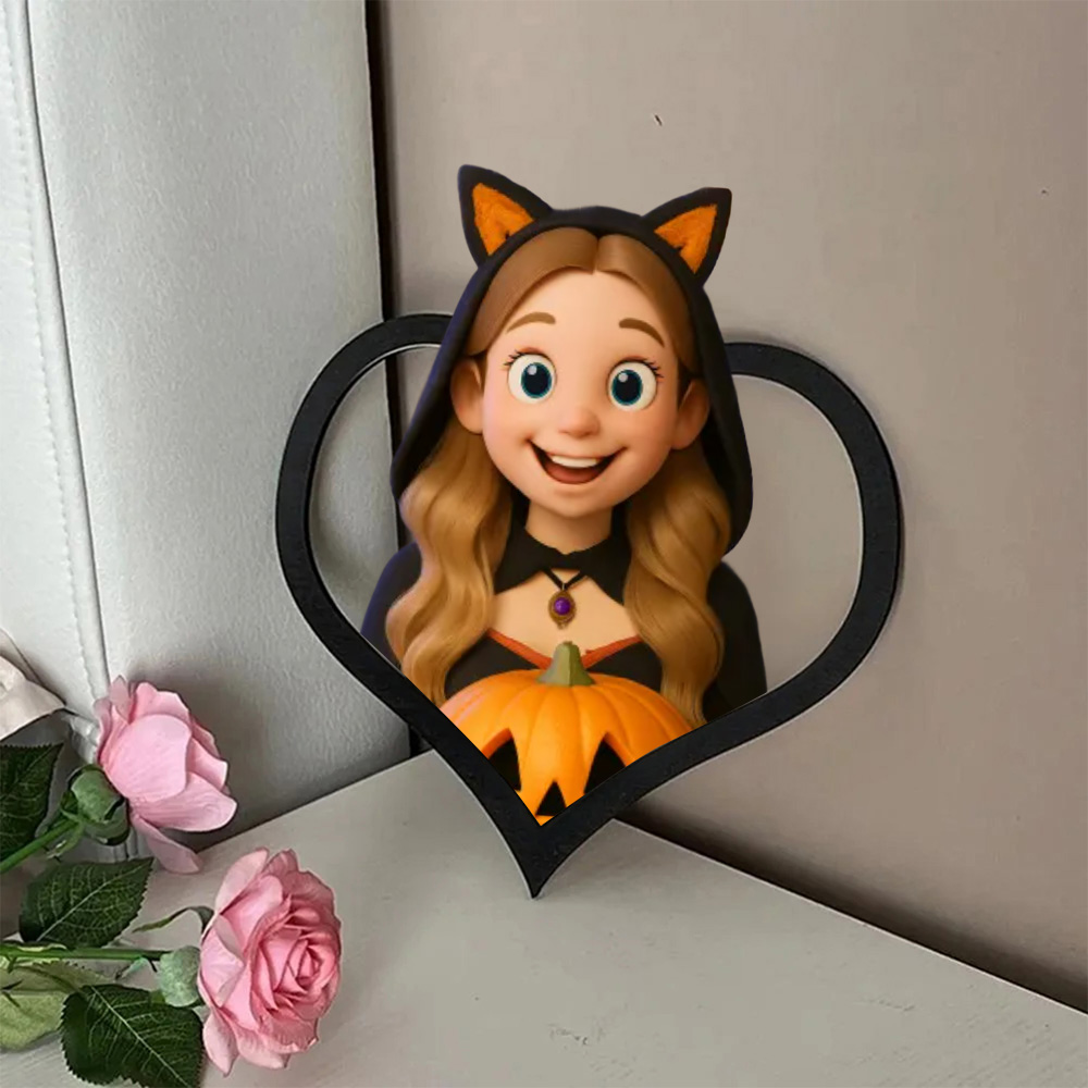 Personalized cartoon style photo heart-shaped frame Gift for Halloween