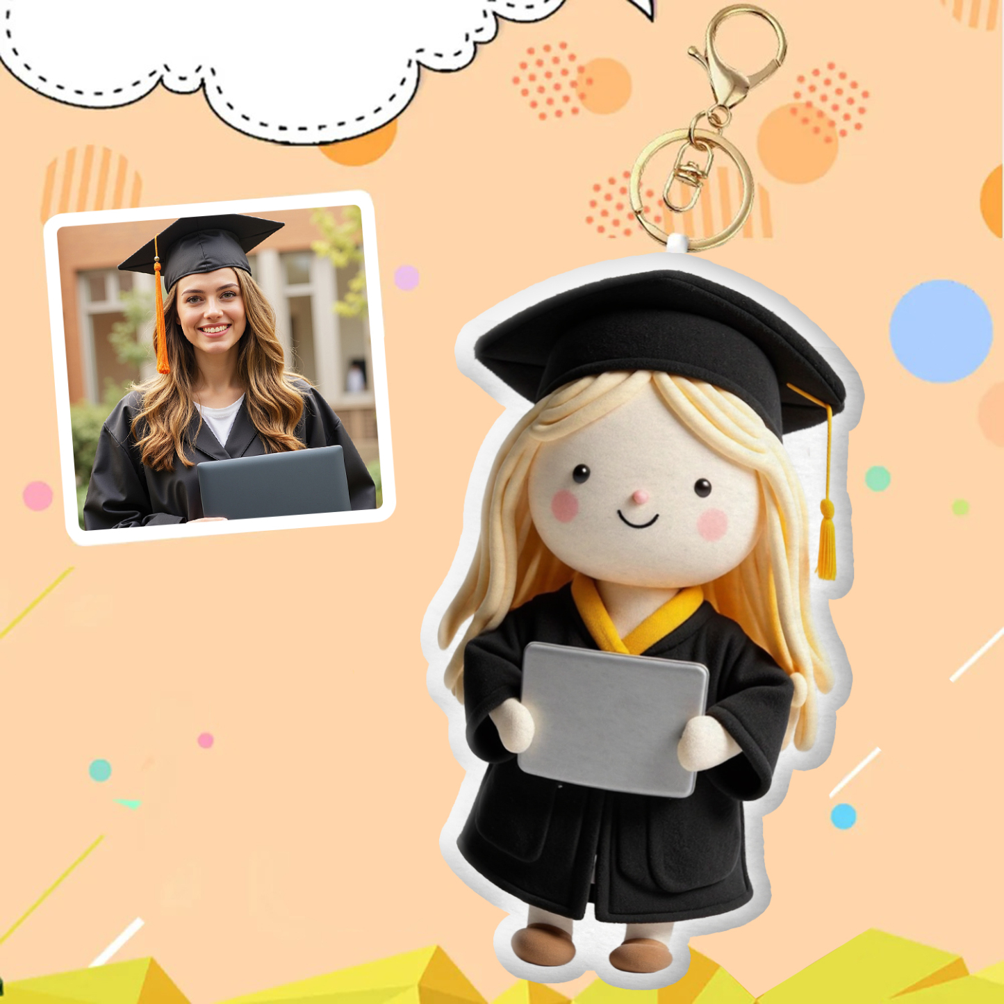 Personalized Photo Plush Doll Keychain Mini Me Plush Keychain Gifts Graduation Gift for Her
