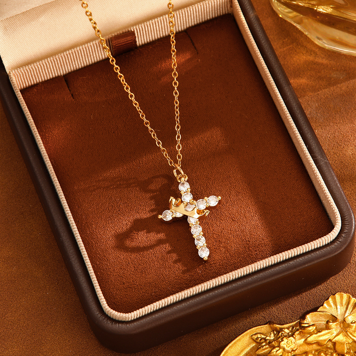 Sparkling Spin Cross Necklace Dazzling Rotatable Crown Cross Necklace De-Stress Necklace - aiprintlab