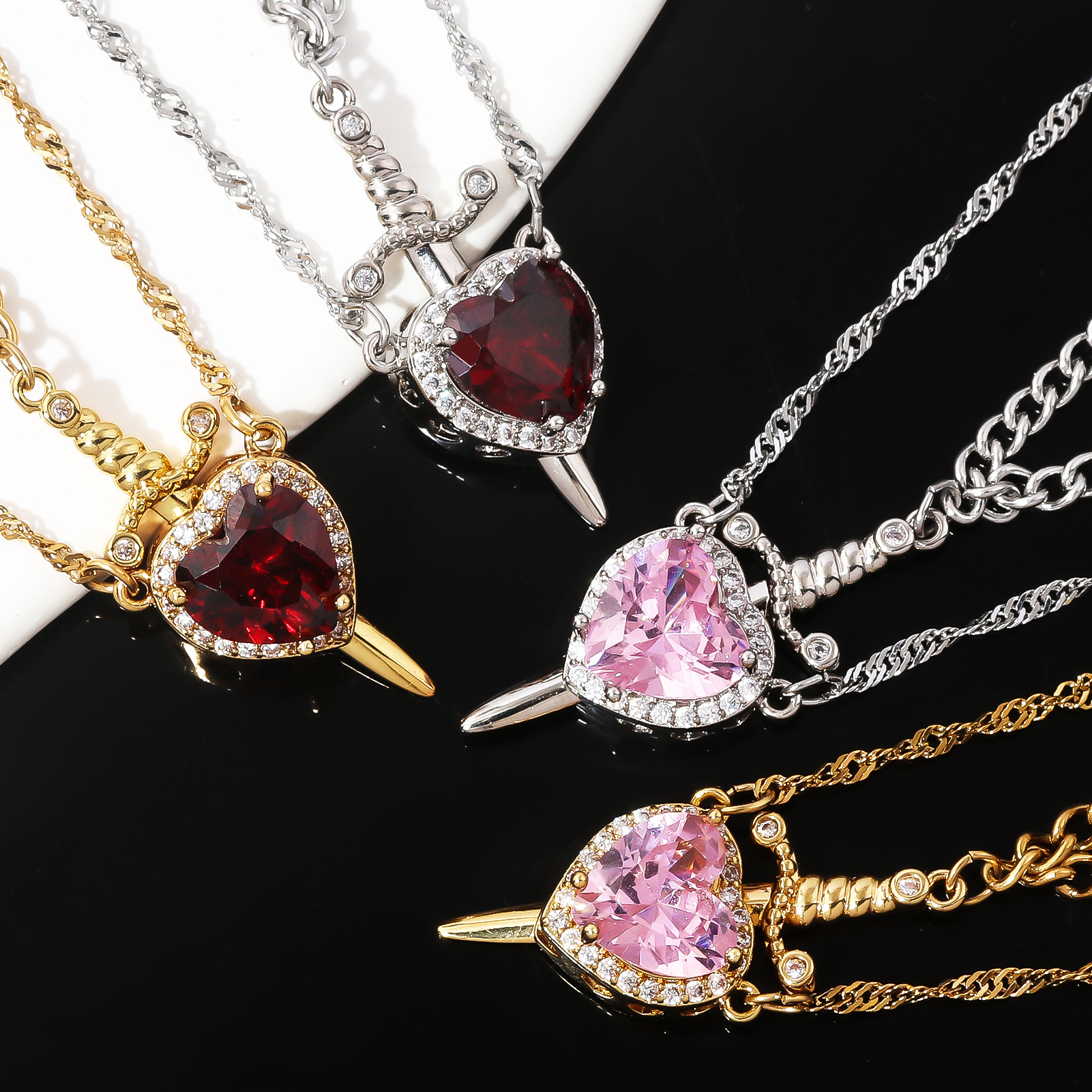 "Love's Pierce" Magnetic Heart & Sword Couple Necklace Set "One Heart, One Blade" Love Connection Necklaces - aiprintlab