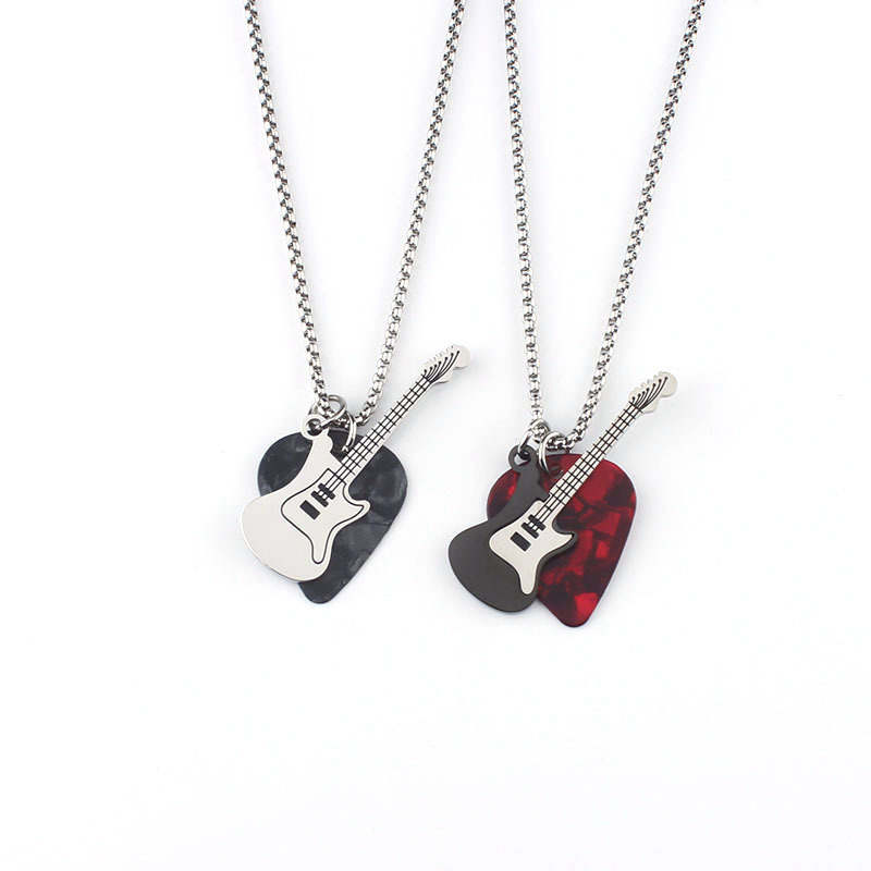 Electric Guitar & Pick Pendant Necklace Rock & Roll Guitar Pick Necklace, Stylish Guitar Pendant Jewelry, Musician Gift - aiprintlab