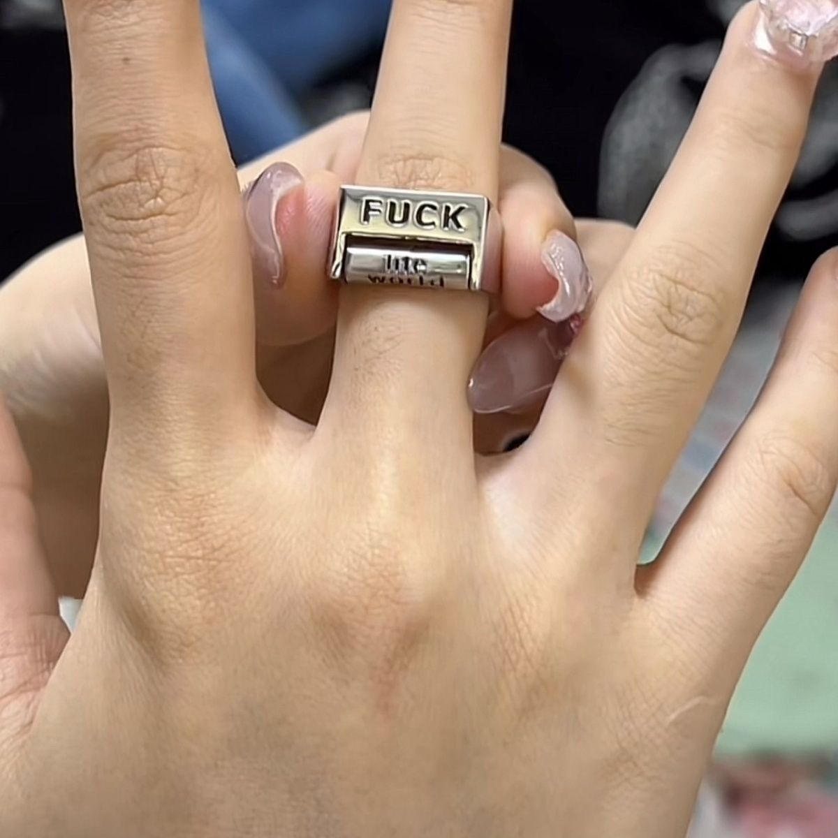 "Oppose/Love Everything" Statement Ring Adjustable Statement Ring Punk-Style Flip Ring Adjustable Flipping Swear Word Ring - aiprintlab