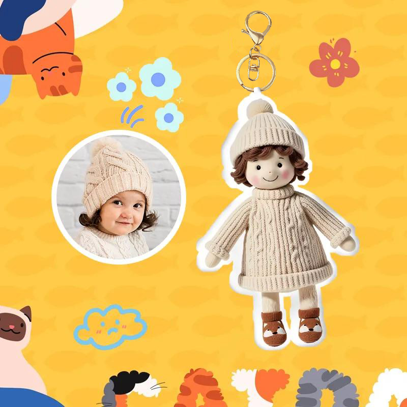 Personalized Photo Bag Charm Plush Doll Keychain Mini Me Plush Keychain Gifts for Daughter